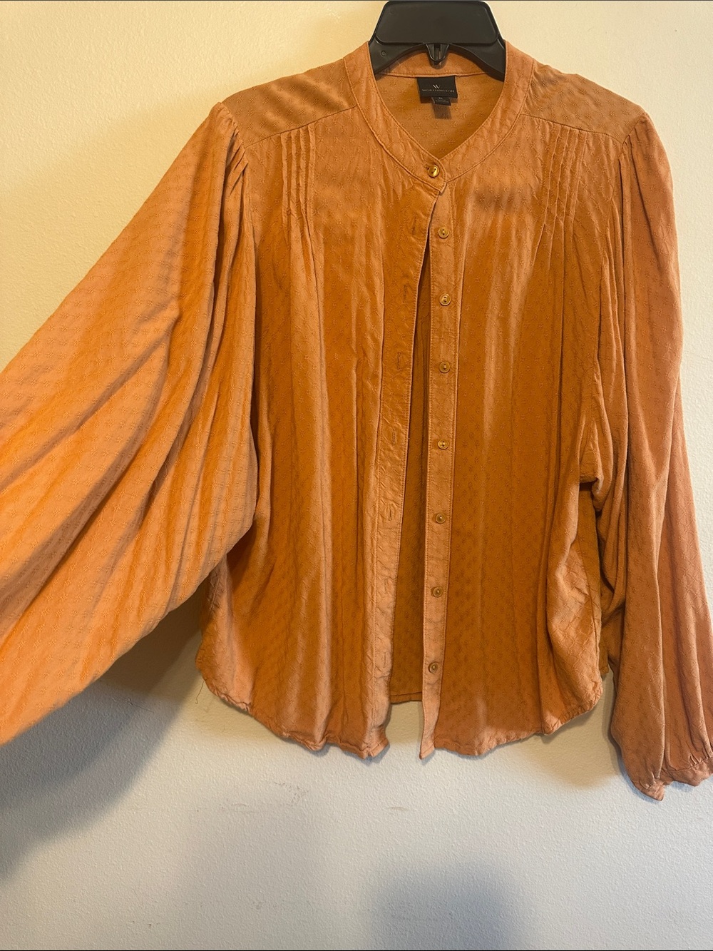 Amanda Smith Burnt Orange Button-Down Blouse with Pintuck Detail